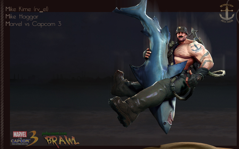 Illustration for article titled 'Brawl' Art Contest Spawns Expertly Redesigned Cammy, Chun-li and Haggar Piledriving a Shark